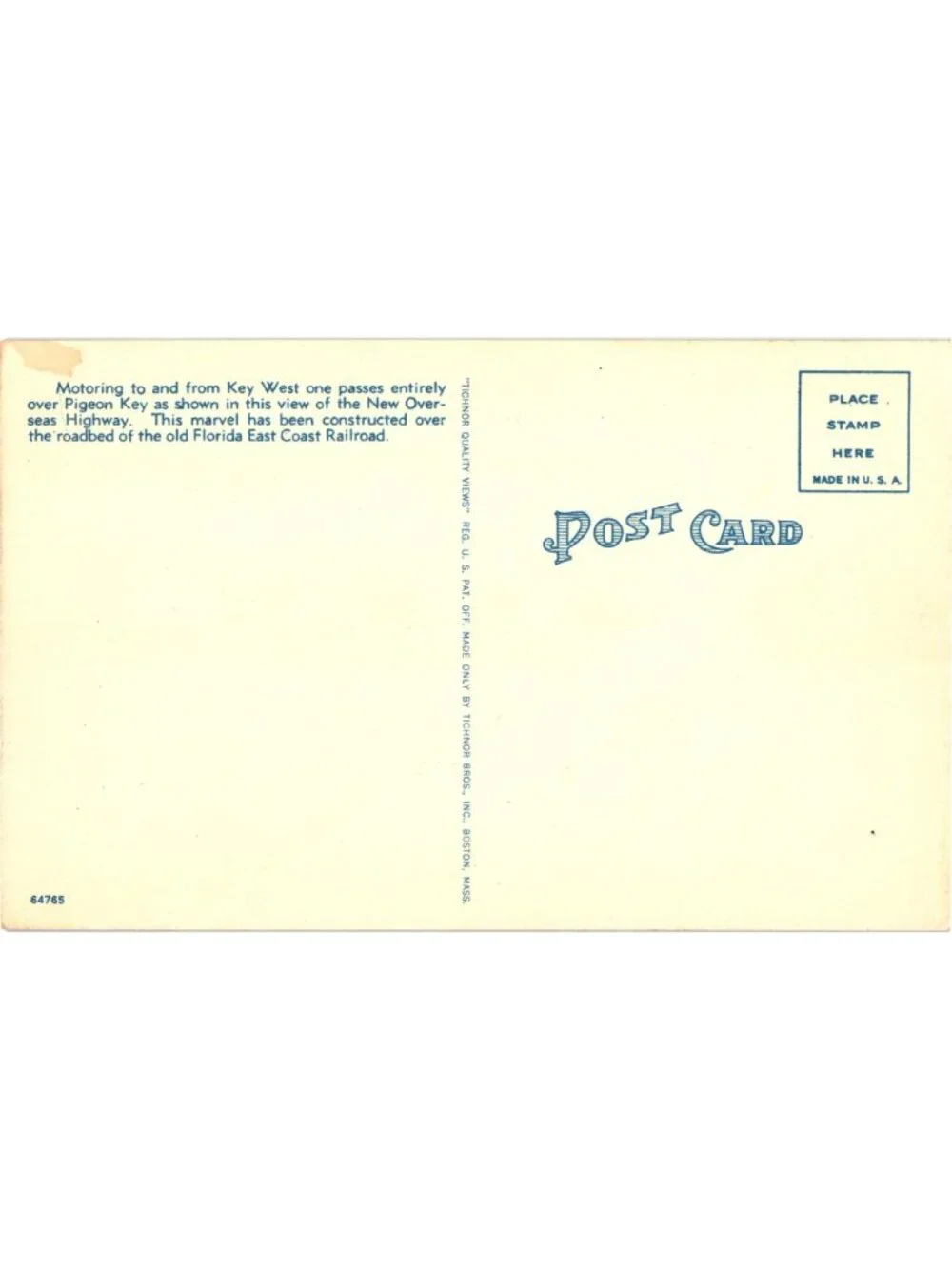 New Overseas Highway Pigeon Key Florida Linen Postcard Tichnor Quality Views